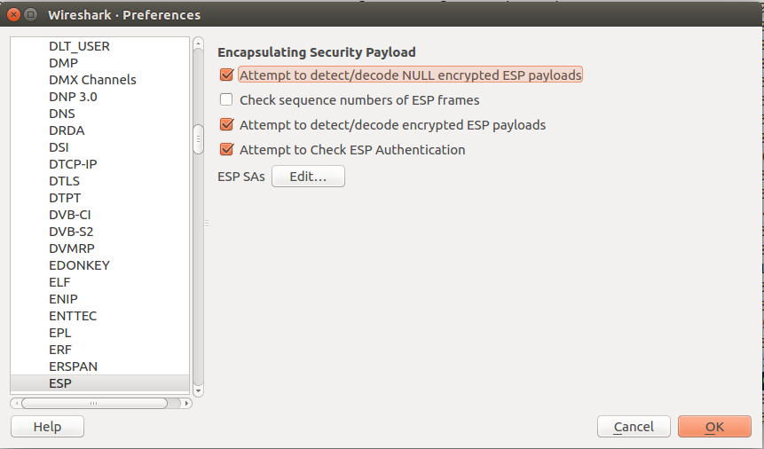 Decoding ESP packets to underlying SIP packets using Gcrypt in Wireshark 