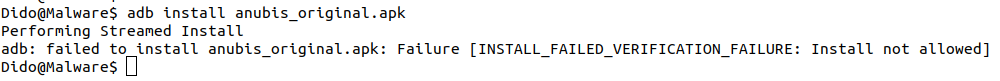 Failed installation of original Anubis malware