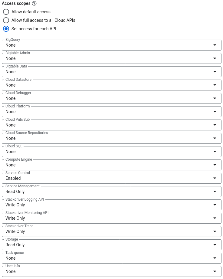 Access scope customization during GCE instance creation