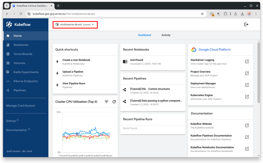 Kubeflow Dashboard