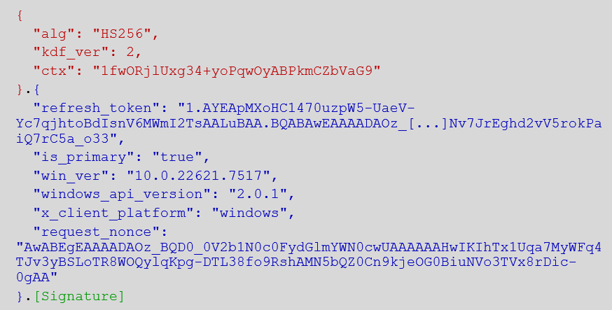 Figure 3: PRT-Cookie base64 decoded on jwt.ms
