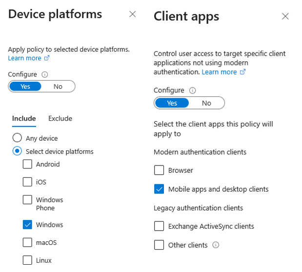 Figure 7: Screenshot of resulting Conditional Access policy conditions, from Microsoft Entra admin center