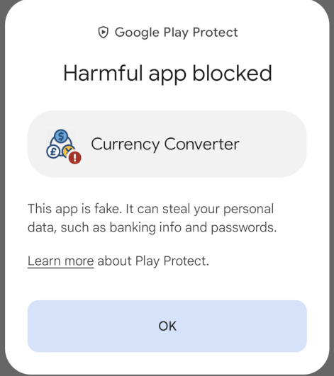 Play Protect block original Anubis Malware