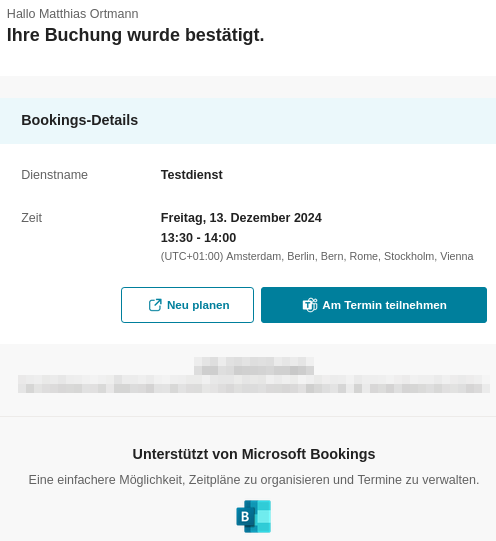 Booking Confirmation Email