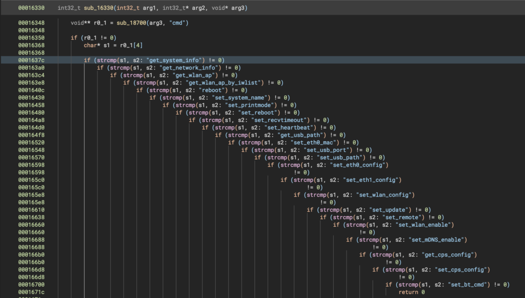 A screenshot of the command handler decompiled using Binary Ninja.